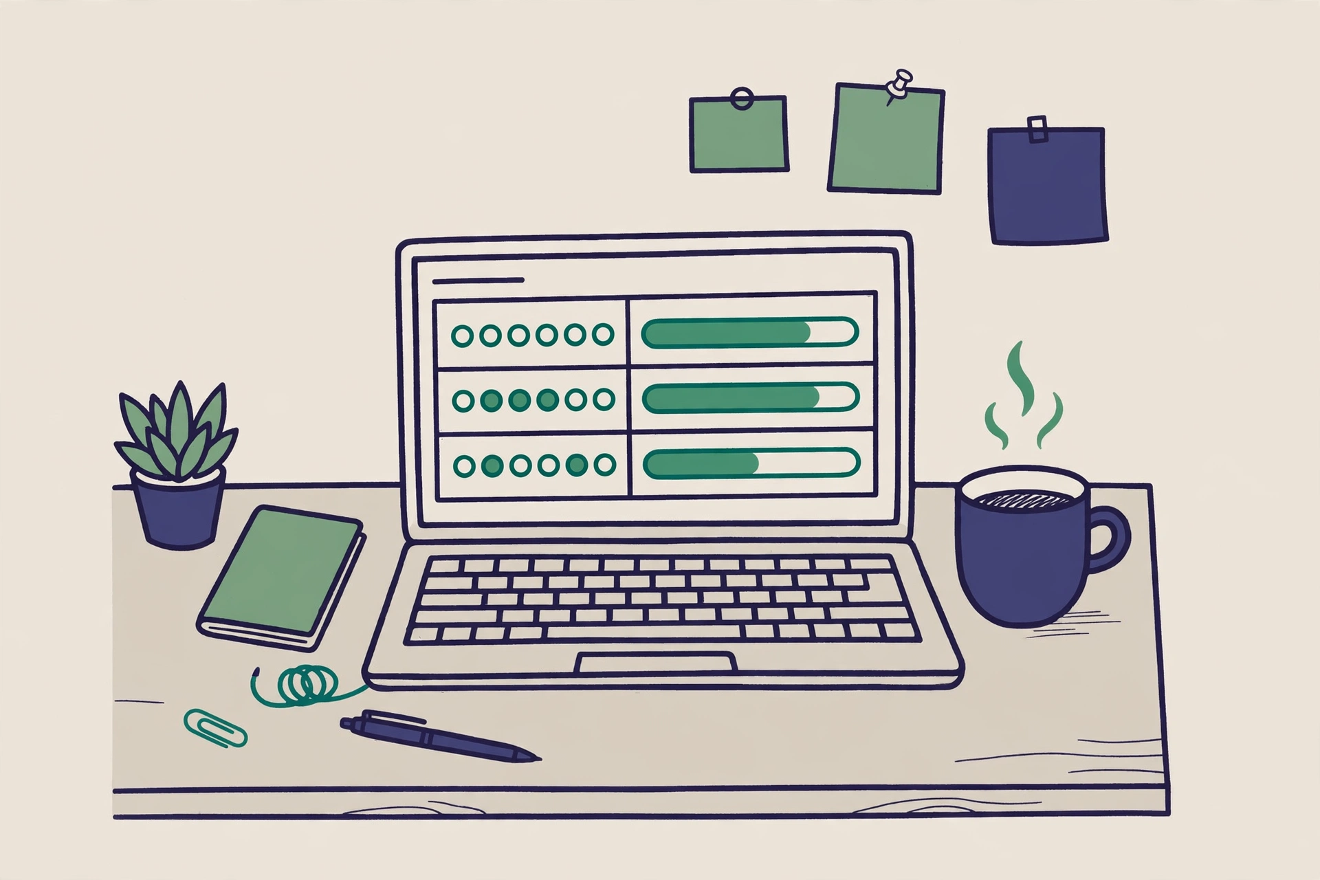 Illustration of a developer monitoring CI CD pipeline status on a laptop