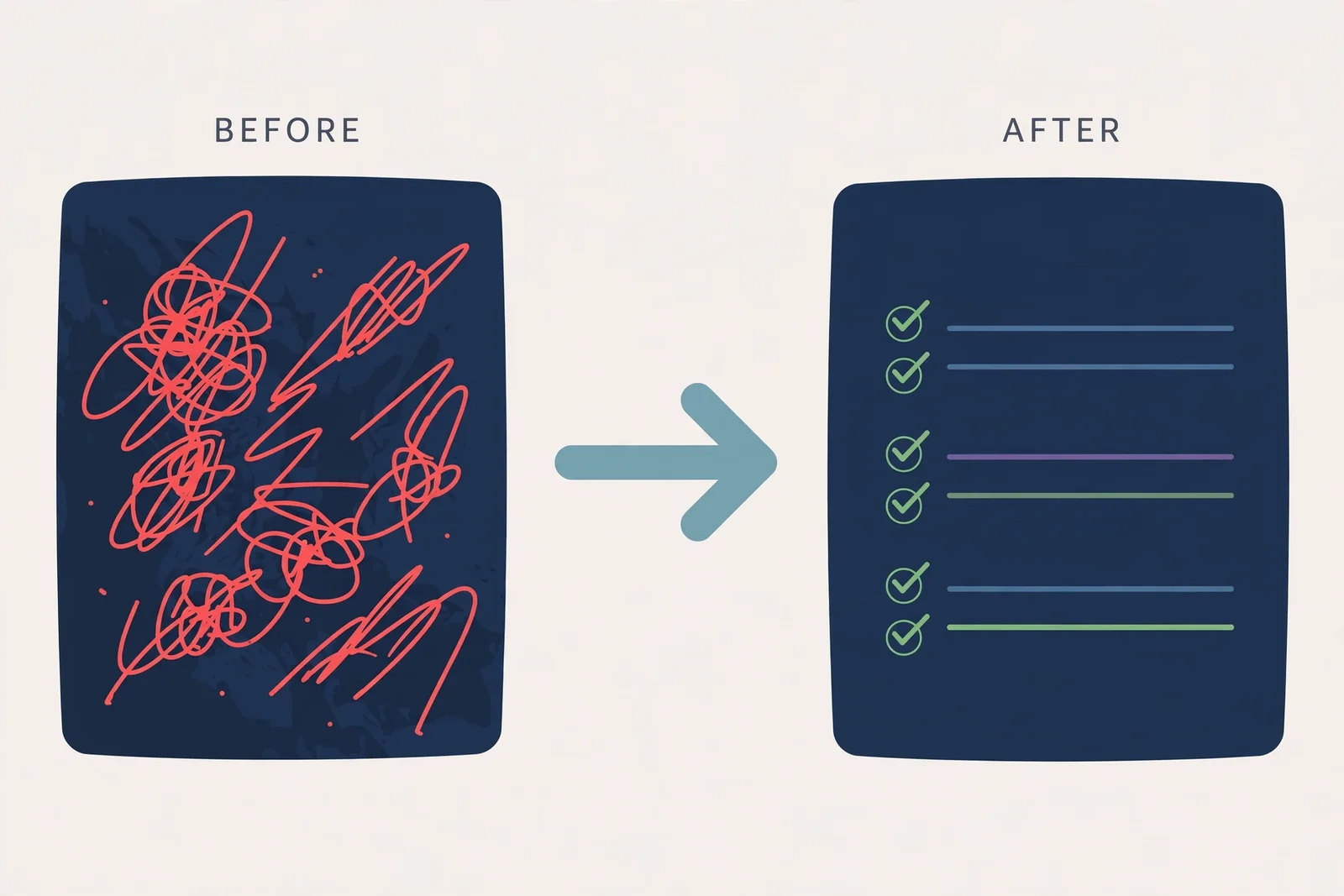Before-and-after illustration of refactoring toward cleaner TypeScript code
